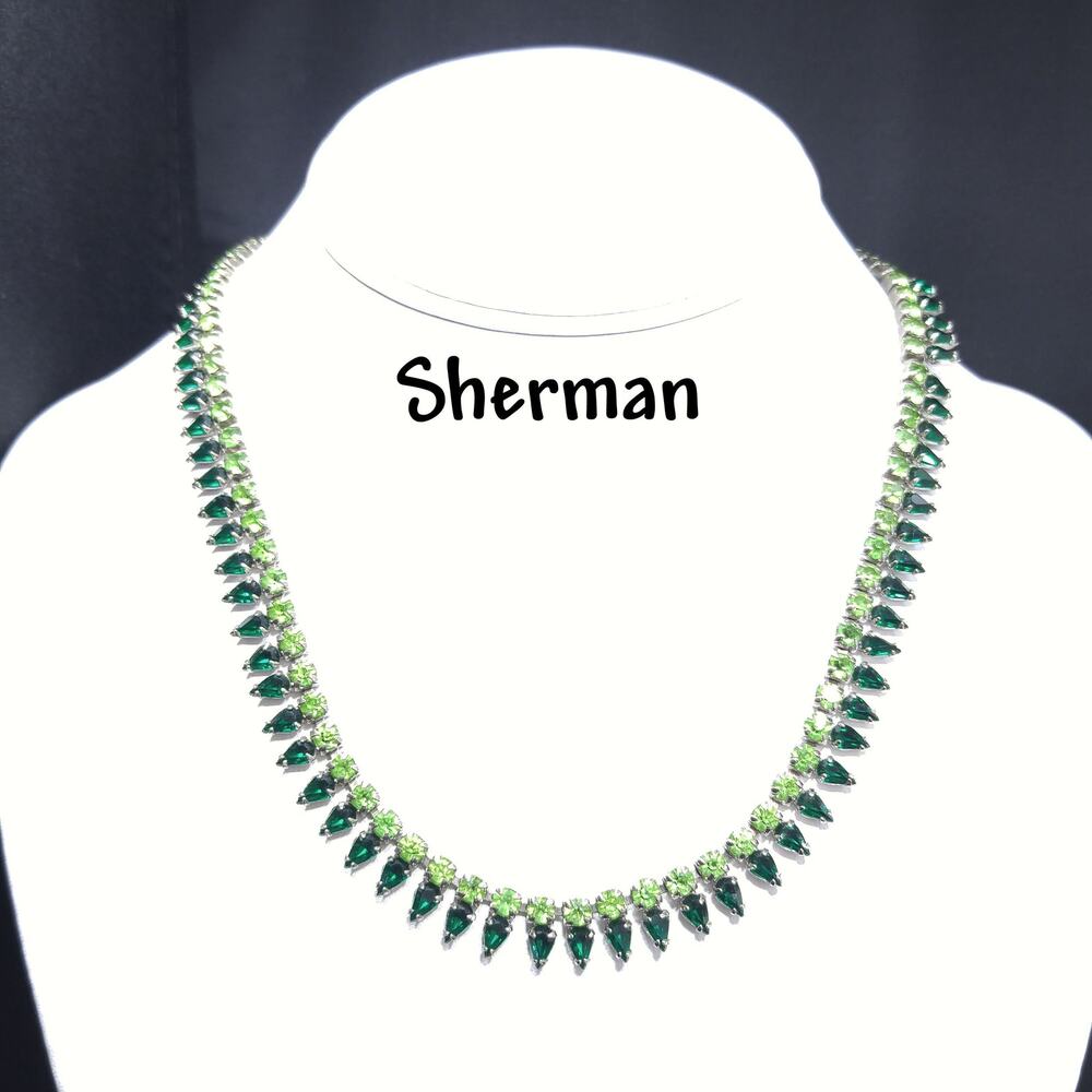 Sherman 1950s Green Rhinestone Choker Necklace